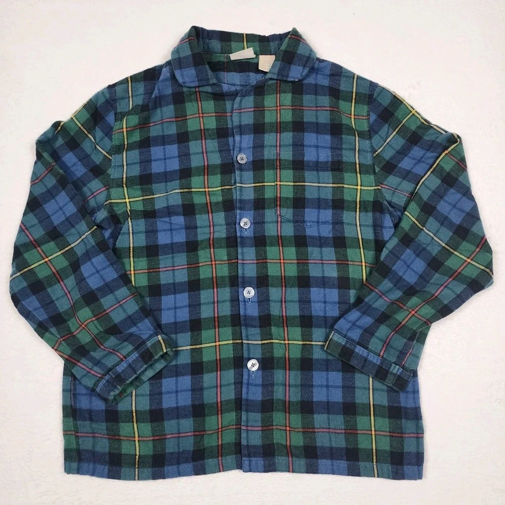 LL Bean Pajama Set Mens Medium Regular Blue Plaid Flannel Button Up Pants